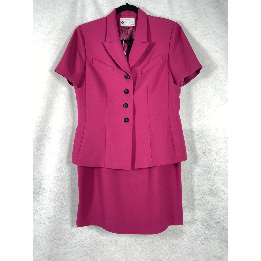 Kasper 2PC Skirt Suit Women's 10 Pink Blazer Buttons Short Sleeve Twill